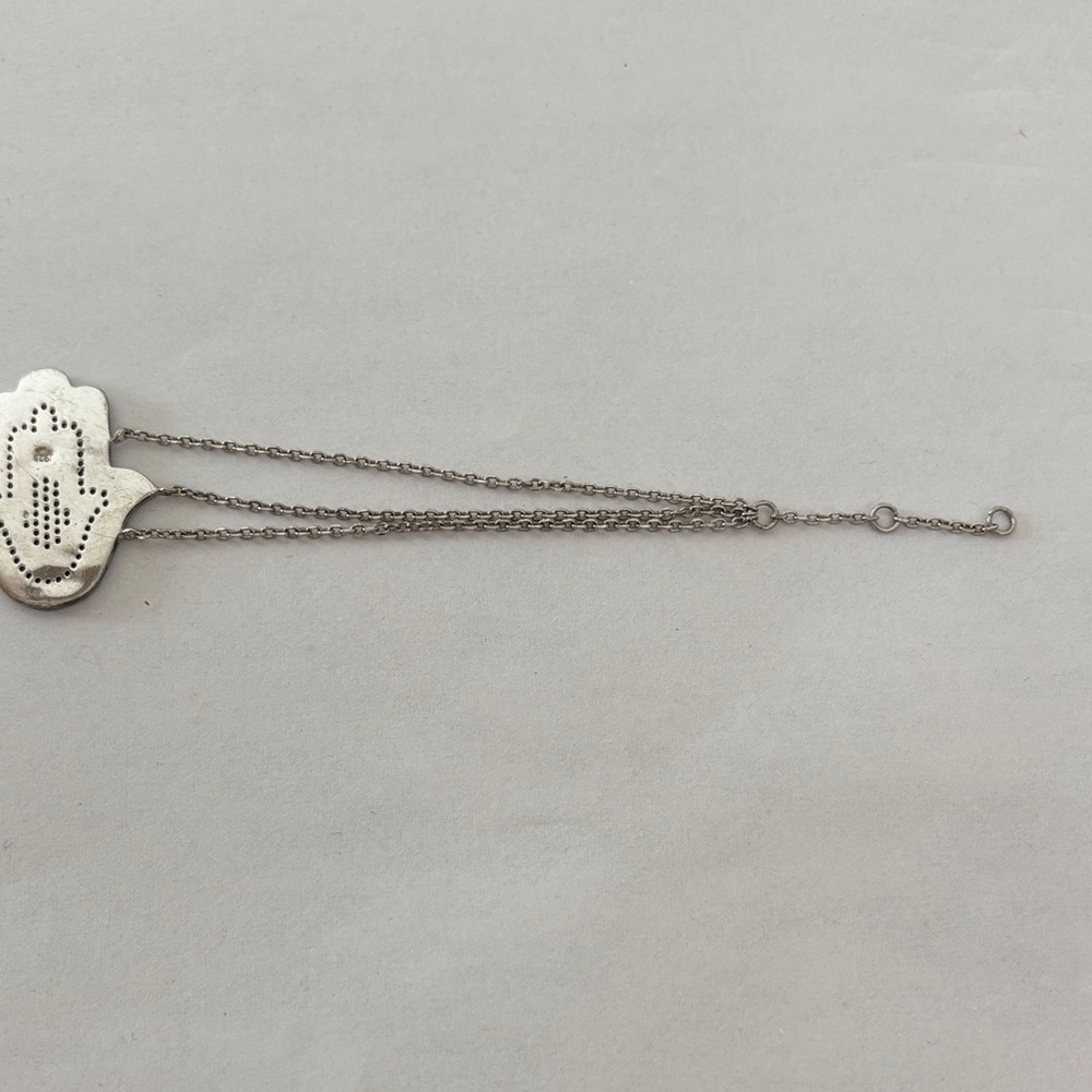 925 Silver crystal Blue Hamsa Charm 3 strand lobster claw bracelet - Picture 8 of 14